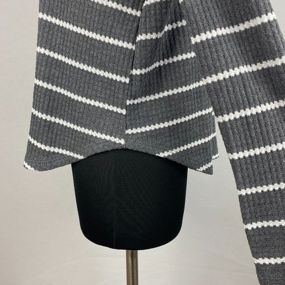 Altar'd State S Gray White Stripe Waffle Knit Long Sleeve Top Rounded Hem - Picture 7 of 12